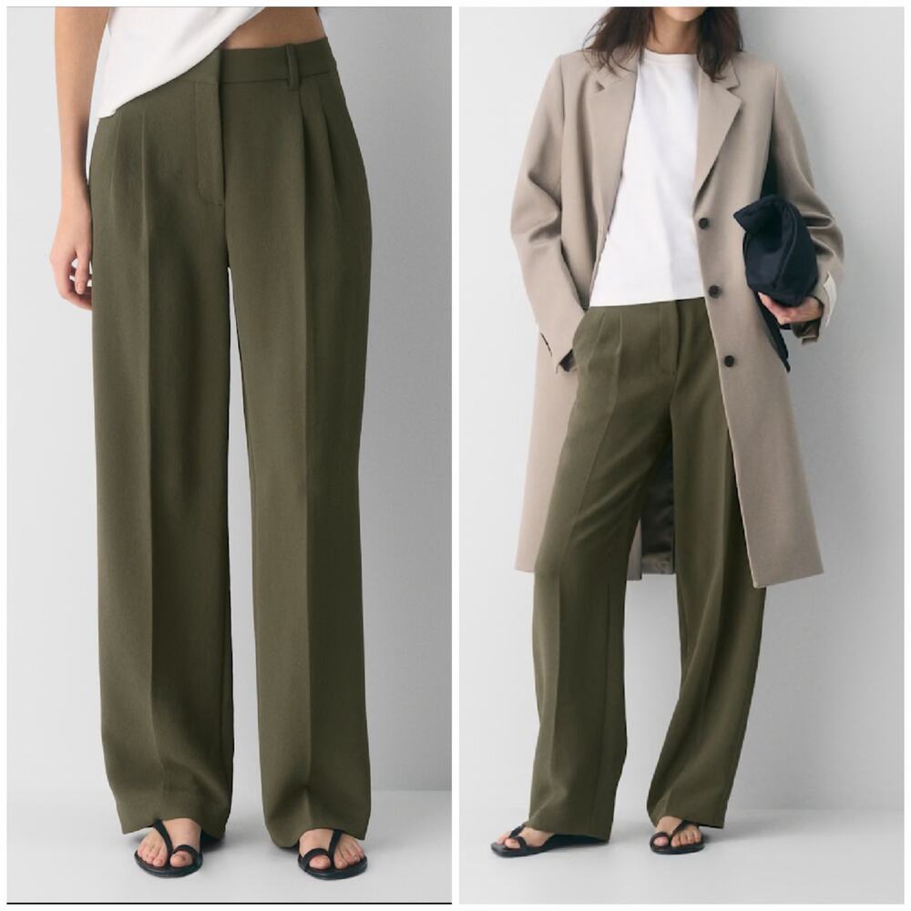 *NWT Aritzia The Effortless Pants Crepette Olive Green Size 6 Short Wide Leg